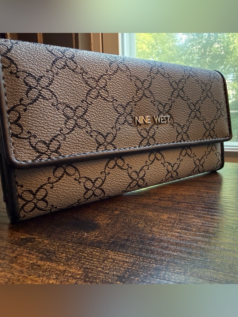 Nine West Beige and Dark Brown Monogram Wallet